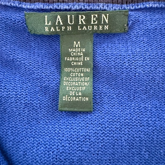 Lauren Ralph Lauren 100% Cotton Women Pullover Sweater 1/4 Zip Striped Size M - Picture 5 of 8